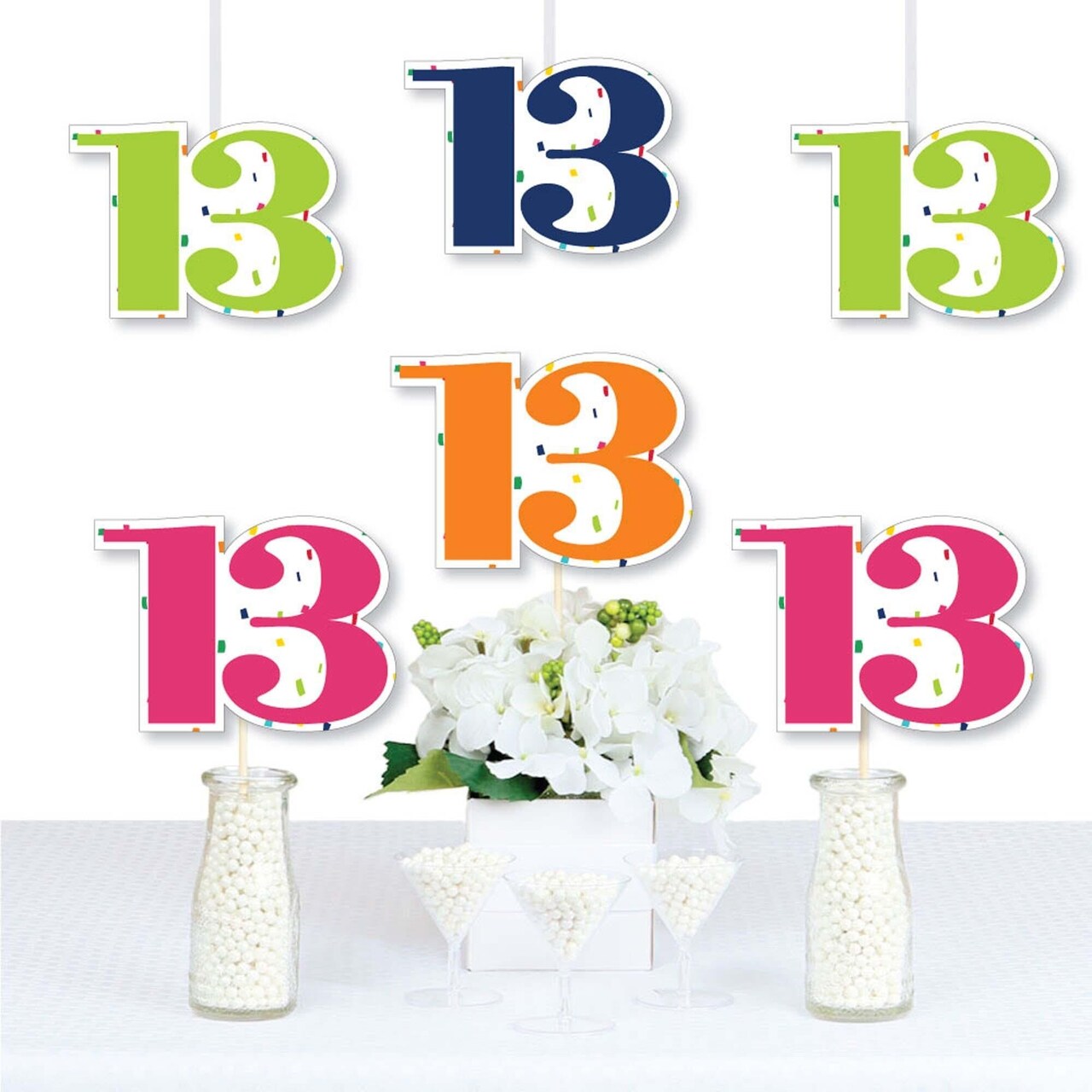 Big Dot of Happiness 13th Birthday - Cheerful Happy Birthday - Thirteen Shaped Decor DIY Colorful Thirteenth Birthday Party Essentials - Set of 20